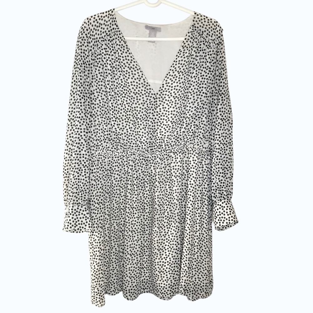 H&M Polka Dot Wrap Style Dress Long Sleeve Black White